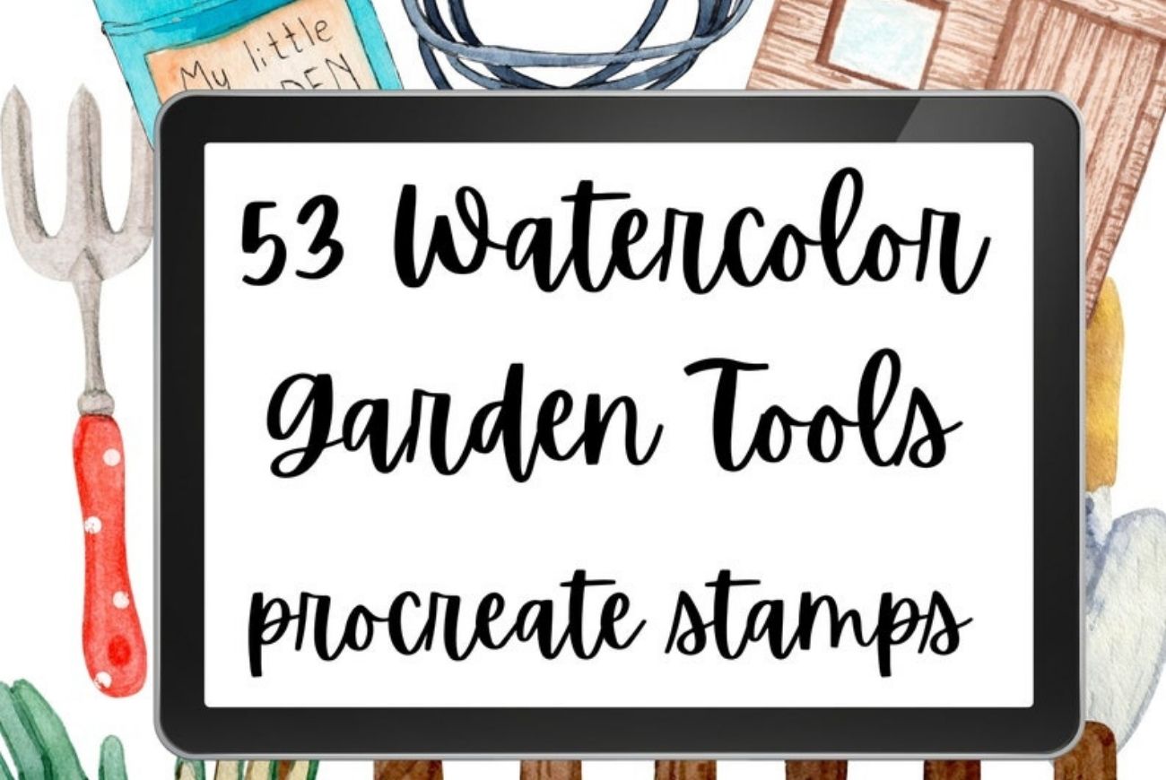 53 Watercolor Garden Tools Procreate Stamps