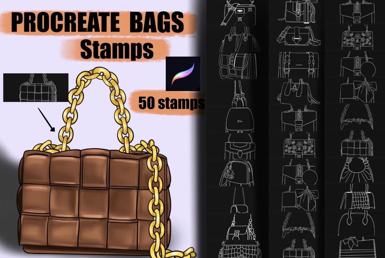50 Procreate Bag Stamps. Procreate Fashion Bags