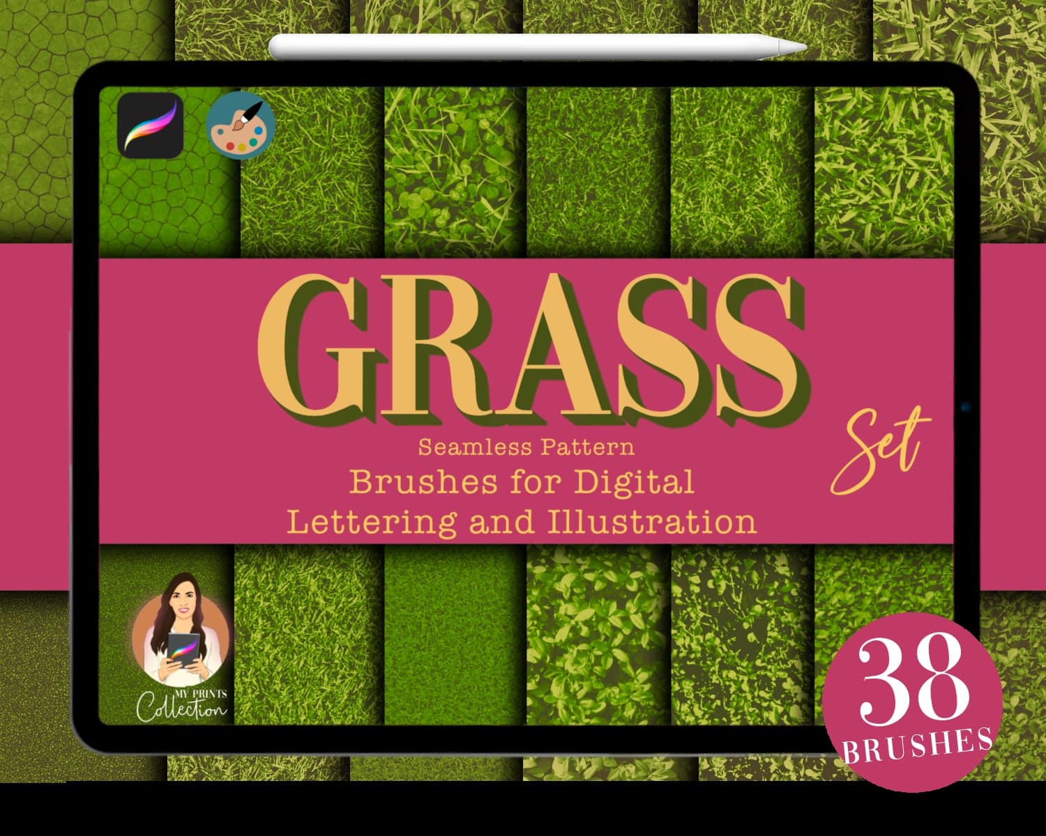38 Seamless Pattern Grass Brushes