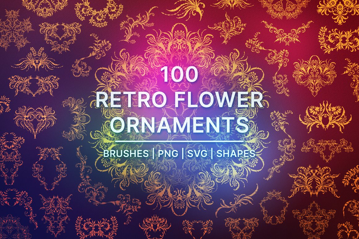 100 Procreate Retro Flower Ornaments